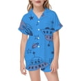 thumbnail image 2 of JIAYUE Girls Pajamas For Kids Two Piece Sets Cute Pattern Print Notched Collar Short Sleeve Tops And Elastic Shorts Sleepwear For Cozy Summer Indoor Lightweight Night Homewear,8-9 Years, 2 of 4