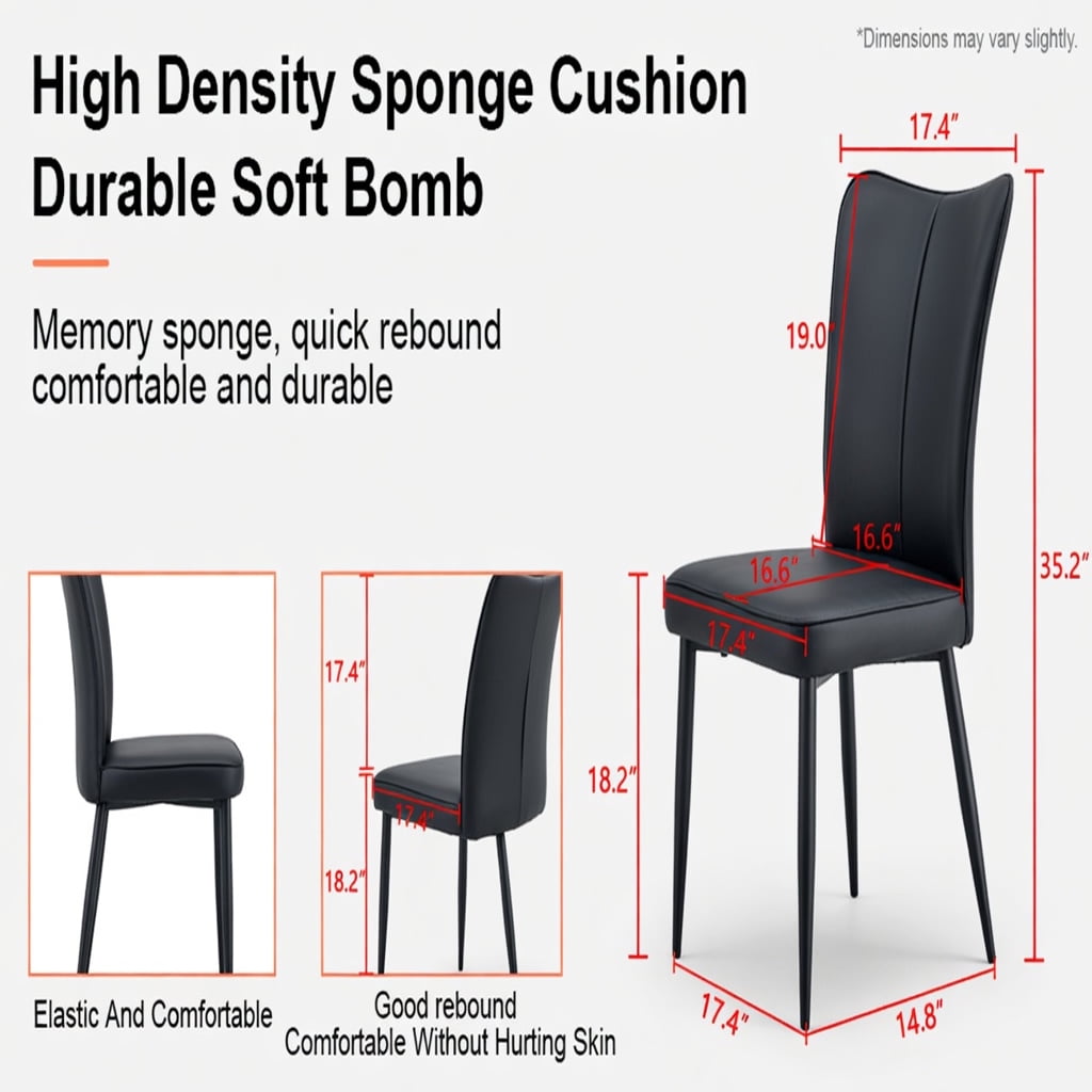 Hommoo 6-Piece Modern PU Leather Dining Chairs Set with Ergonomic Backrest & Sturdy Metal Legs, Kitchen, Living Room, Home Office Furniture, Black