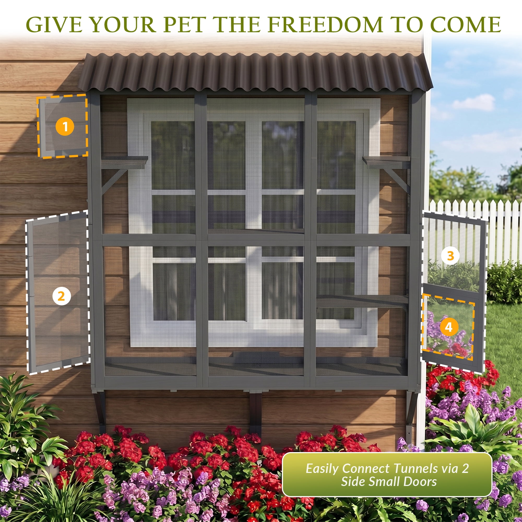 Haverchair Cat Catio, Cat Window Perch for Large Indoor Cats, Window Box Enclosure with 4 Jump Platforms, Wooden Window Hammock for Multi Kittens, All-Weather Use Outdoor Small Pet Perch House