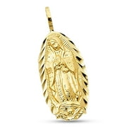 14k Yellow Gold Our Lady Guadalupe Virgin Mary Pendant Charm Diamond Cut Religious Solid Genuine Oval New 17 mm x 9 mm