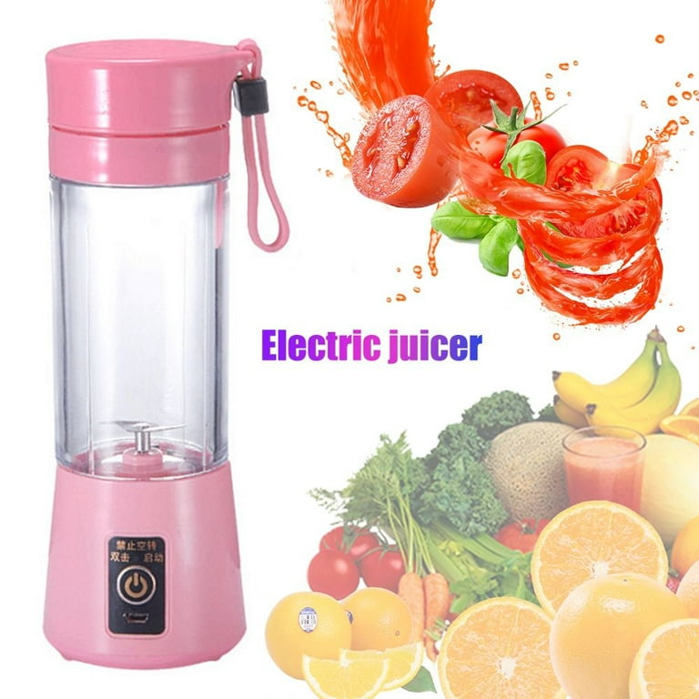 Small Whirlwind Shaker Bottle Portable Fruit Mixer Blender USB Fruit Juicer 380ml 2 Blades Juice Cup Pink