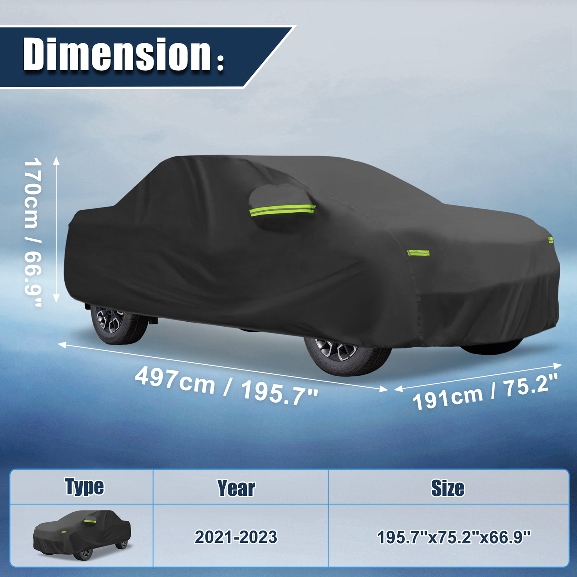 Unique Bargains Car Cover All Weather Protection with Zipper Black 195.7"x75.2"x66.9"