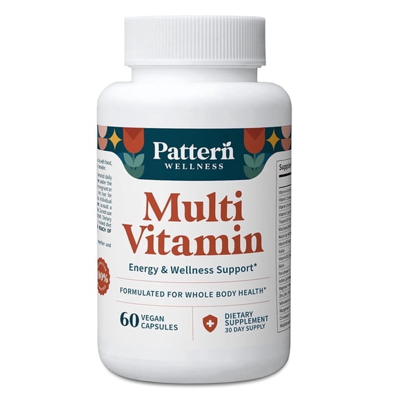 Pattern Wellness Daily Multivitamin with Vitamins A–E, Energy, Immune & Cognitive Support, 60 Count
