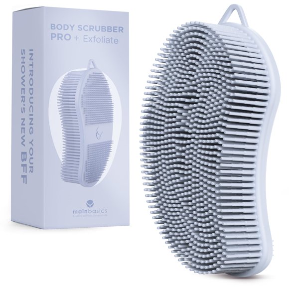 MainBasics Exfoliating Silicone Body Scrubber Pro 2 en 1 exfoliante de ducha para cuerpo de silicona y exfoliante corporal (cuerpo azul claro + exfoliante)