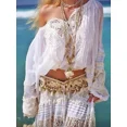 thumbnail image 2 of Camisa de manga larga con lazo y encaje de estilo bohemio para mujer de moda 2024 Camisa de verano Cuello Peter Pan Mujer, 2 of 4