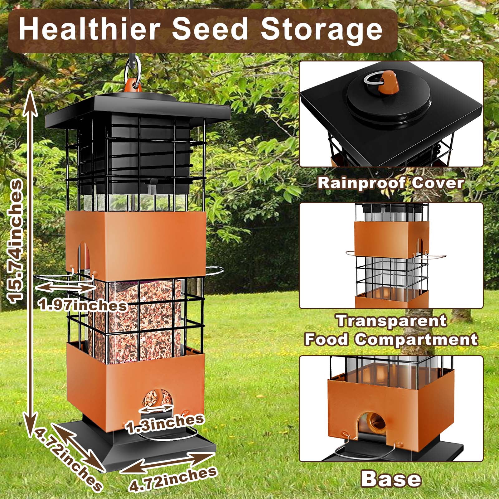Squirrel Proof Bird Feeder, Metal Bird Feeders for Outdoors Hanging, 3lb Gravity Protection Squirrel Proof Wild Birds Seed Feeders for Finch Cardinal Blue Jay Outside