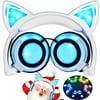 [Upgraded Version] Cat Ear Kids Headphones Rechargeable LED Light Up Foldable Over Ear Headphones Headsets for Girls Boys,Compatible for iPad,Kids Tablet,Kids Wearable Musical Device - White