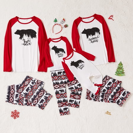 PatPat Christmas Bear and Letter Print Family Matching Red Raglan Long ...