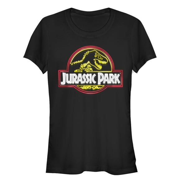 Junior's Jurassic Park Neon T Rex Logo  Graphic Tee Black Large