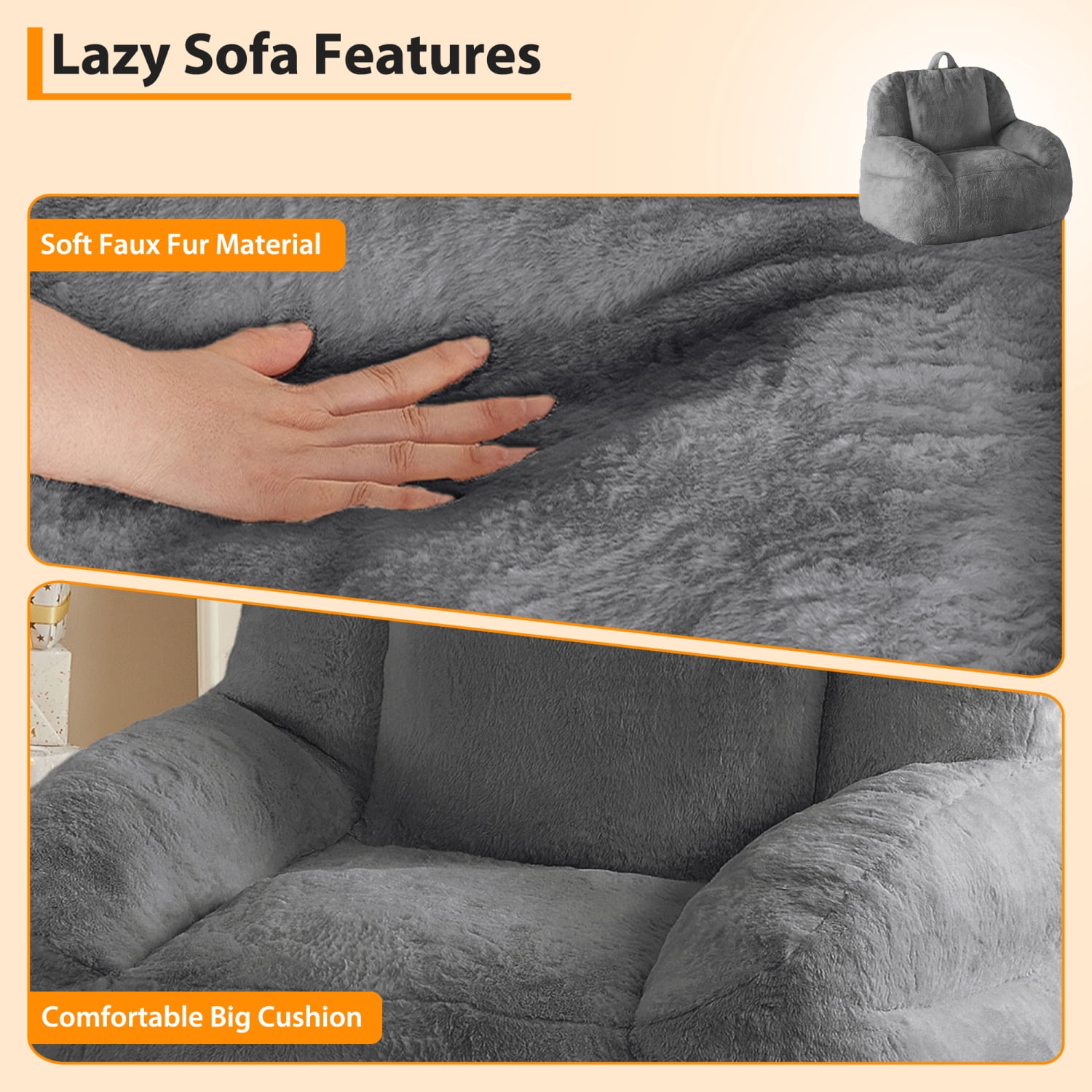 COZONY Large Bean Bag Sofa Chair for Adults and Teens with Filling, Cozy Seating for Living Room, Basement, Game Room,Dark gray