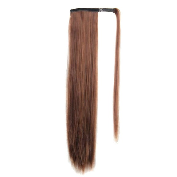24 inch Ponytail Extension Long Straight Wrap Around Clip in Synthetic Fiber Hair for Women - Dark Brown mix Strawberry Blonde Unevenly