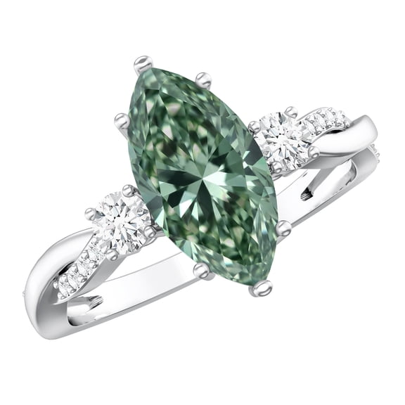 Rosec Jewels IGI Certified 2 Carat Lab Grown Green Diamond Marquise Engagement Ring (VS1 Quality) - Crossover Ring for Women, 925 Sterling Silver, US 4.00