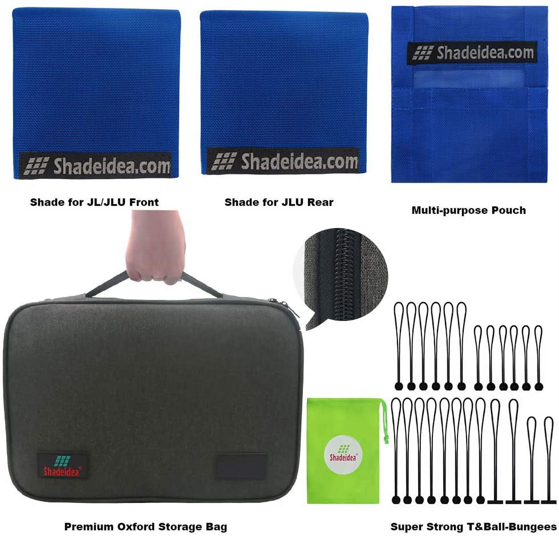 Shadeidea Jeep Wrangler Sun Shade JL Top Sunshade Front and Rear 2 piece-Blue Mesh Screen Sunshade JLU Unlimited 4 Door 2018-Current New Model Cover UV Blocker with Grab Bag-10 Years Warranty