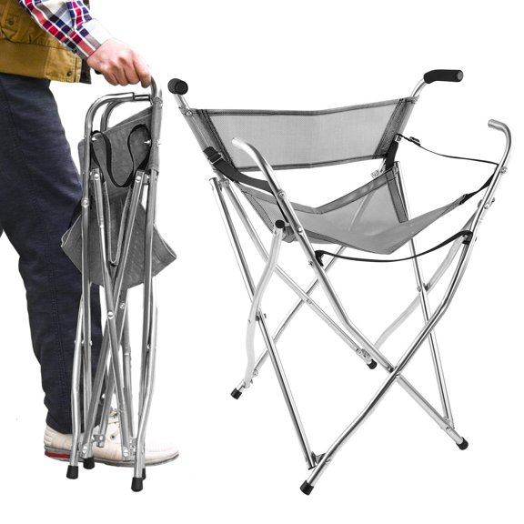Bastón plegable Freshore para acampar, taburete portátil, resistente, ideal para personas mayores (talla L, gris)