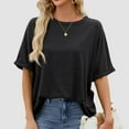 thumbnail image 3 of Womens Oversized Crewneck Short Sleeve T-Shirt - 60% Polyester Blend, Rolled Sleeves Design, Casual Basic Top for Summer Daily Wear, 3 of 7