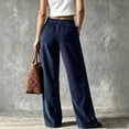 thumbnail image 4 of Womens Wide Leg Corduroy Trousers High Waisted Relaxed Fit Button Fastening Pants With Multi Pockets Casual Navy XXXL, 4 of 4