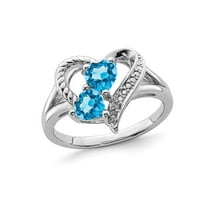 1.00 Carat (Ctw) Blue Topaz Heart Promise Ring in Sterling Silver