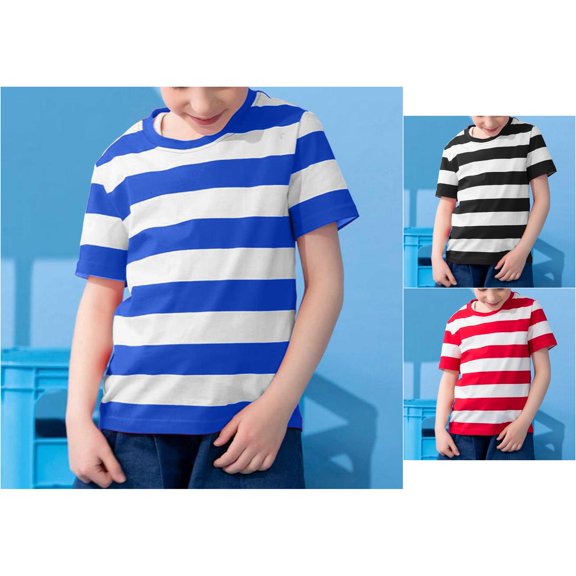 HUITKMM Girls Top Girls Summer Striped Short Sleeve T Shirts Color Block Trendy Crewneck Pullover Tops Casual Blouse