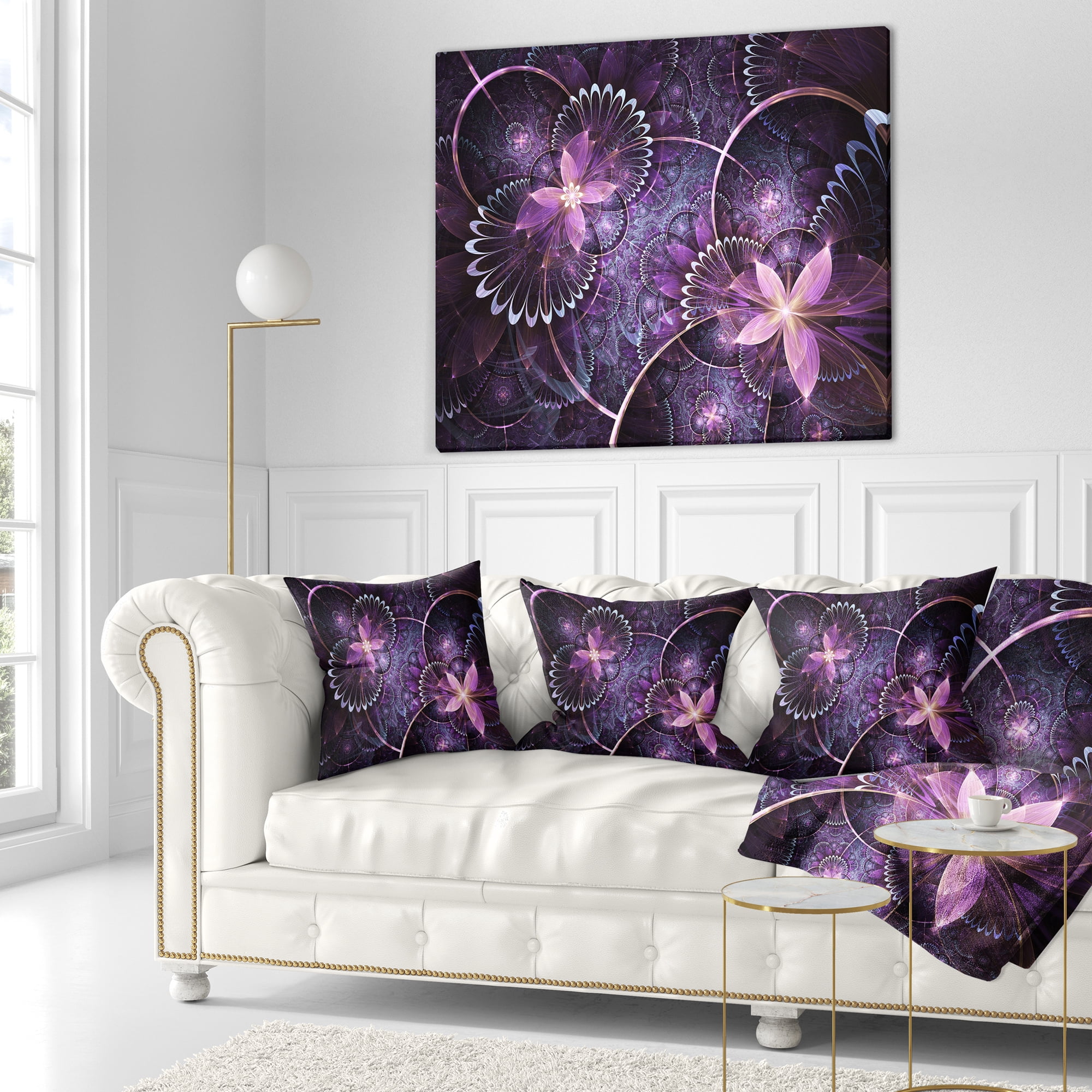 Designart Fractal Flower Soft Purple Digital Art - Flower Throw Pillow - 18x18