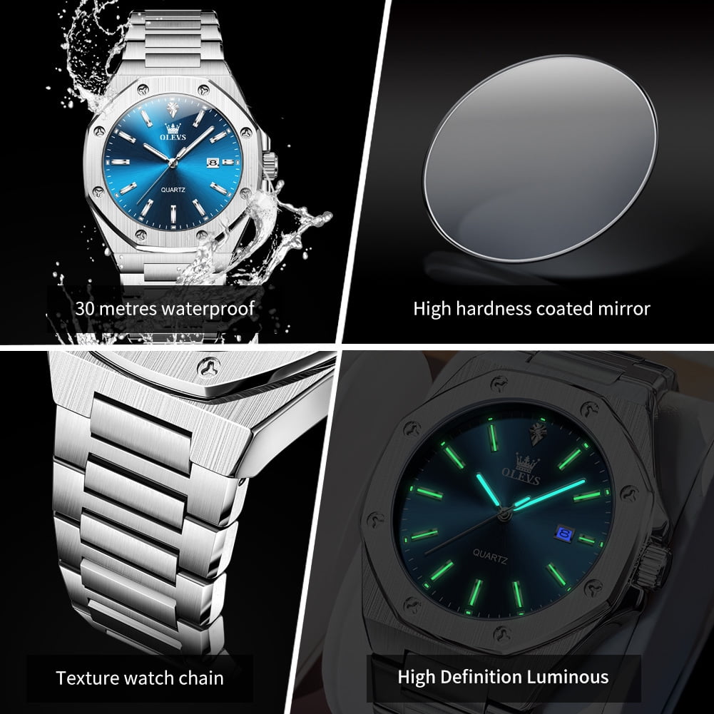 OLEVS Watch for Men Business Dress Diamond Analog Quartz Date Luxury Classic Casual Stainless Steel Waterproof Luminous Mens Wrist Watches Reloj para Hombre