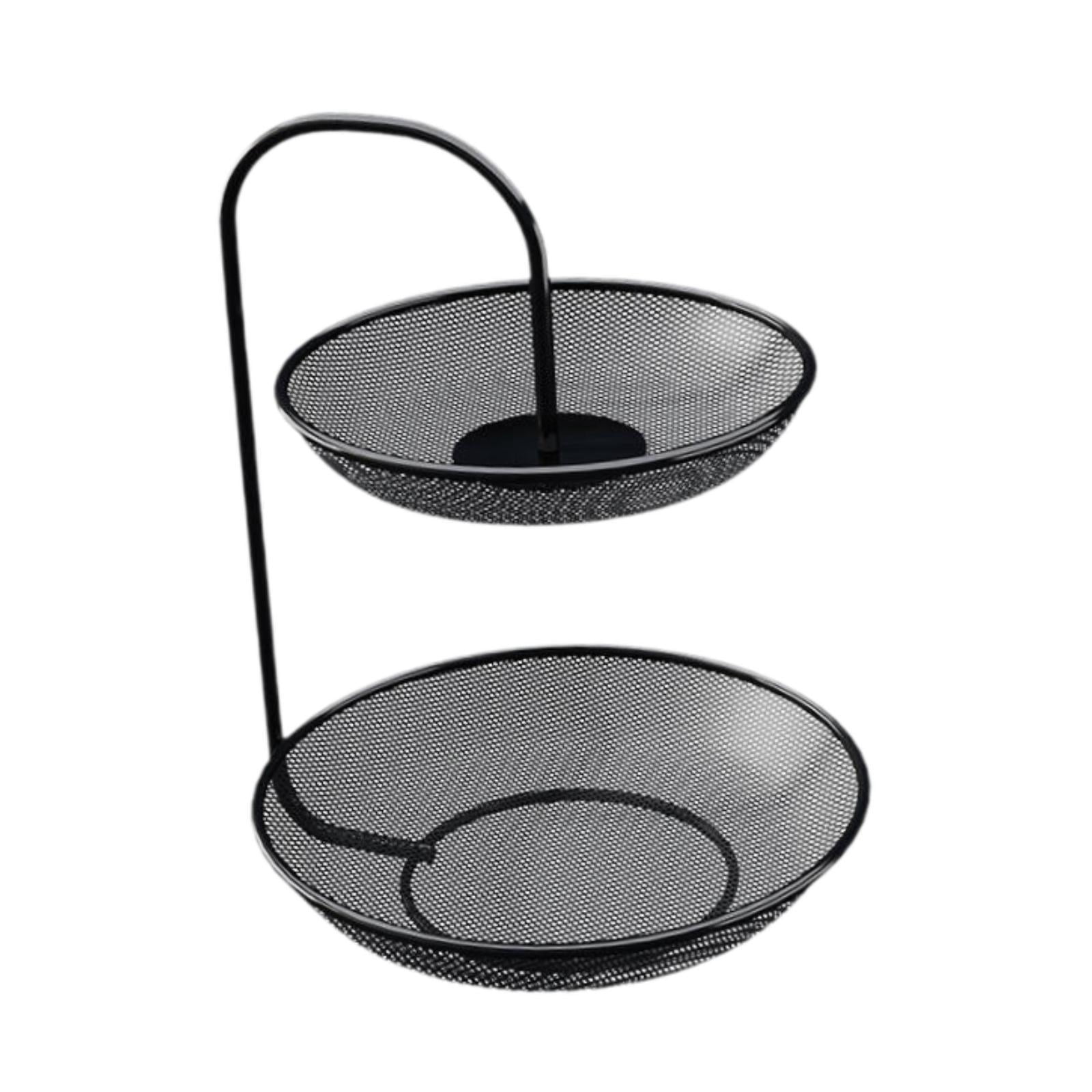Fiocias Fruit Basket 2 Layer Organizer Storage Stand Holder Fruit Bowl Vegetables Basket Black