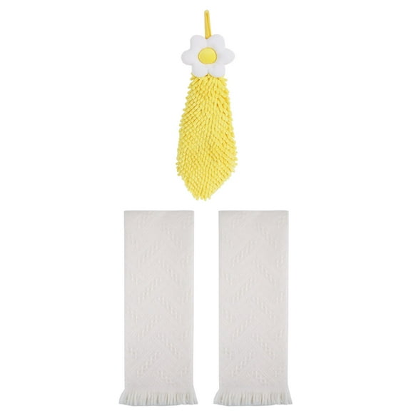 Unique Bargains 3 Pcs Soft Absorbent Towels Beige/Yellow 13" x 29"/6" x 15"