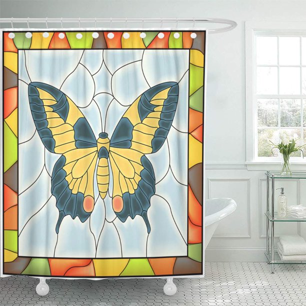 KSADK Colorful Border of Butterfly Yellow Blue Wing in Stained Glass