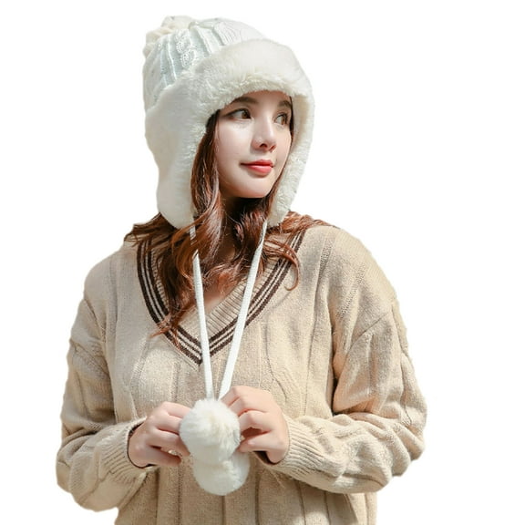 OATIPHO Simple Knitted White Wool Hat Fall Winter Warm Cap for Outdoor Use