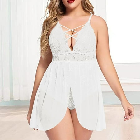 XWSHYW Womens Pajamas Plus Size Solid Color Lace Bra and Panty Sets Sexy Crew Neck Sleeveless Sleepwear Summer Savings Clearance