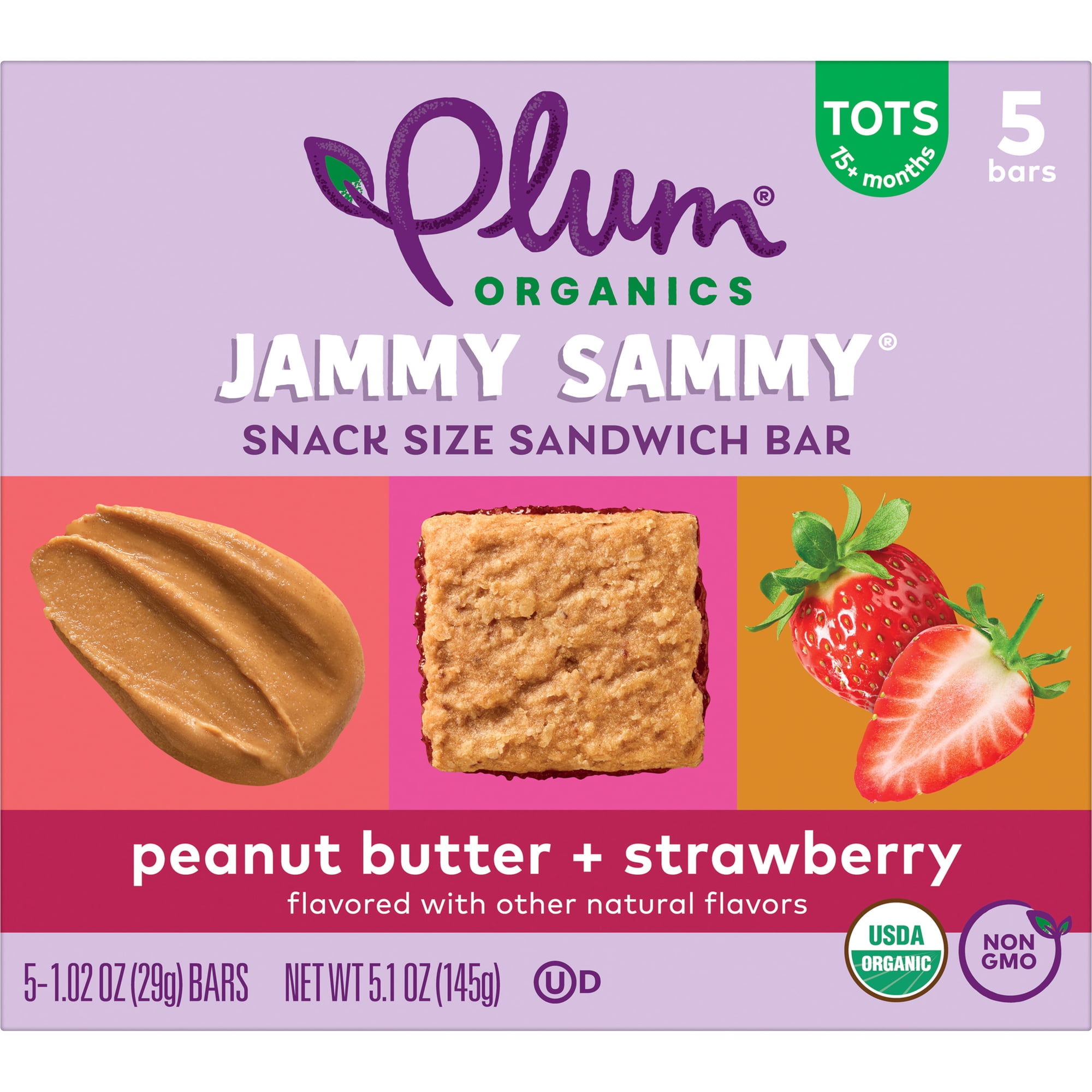 Plum Organics® Tots Jammy Sammy® Snack Size Sandwich Bar Peanut Butter + Strawberry 5-Count Box/1.02oz Bars