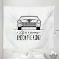 thumbnail image 1 of Enjoy the Ride Tapestry, Life is a Journey Enjoy the Ride Words Vintage Automobile, Fabric Wall Hanging Decor for Bedroom Living Room Dorm, 5 Sizes, Black and White, by Ambesonne, 1 of 1