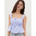 thumbnail image 5 of Women'S Smocked Peplum Square Neck Ruffle Sleeveless Tank Top Shirt Light Blue S, 5 of 7