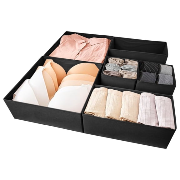 6-Piece Foldable Drawer Storage Box Set, Wardrobe Closet Organizers for Underwear Socks, Space-Saving Collapsible Fabric Bins, Multi-Size Drawer Dividers
