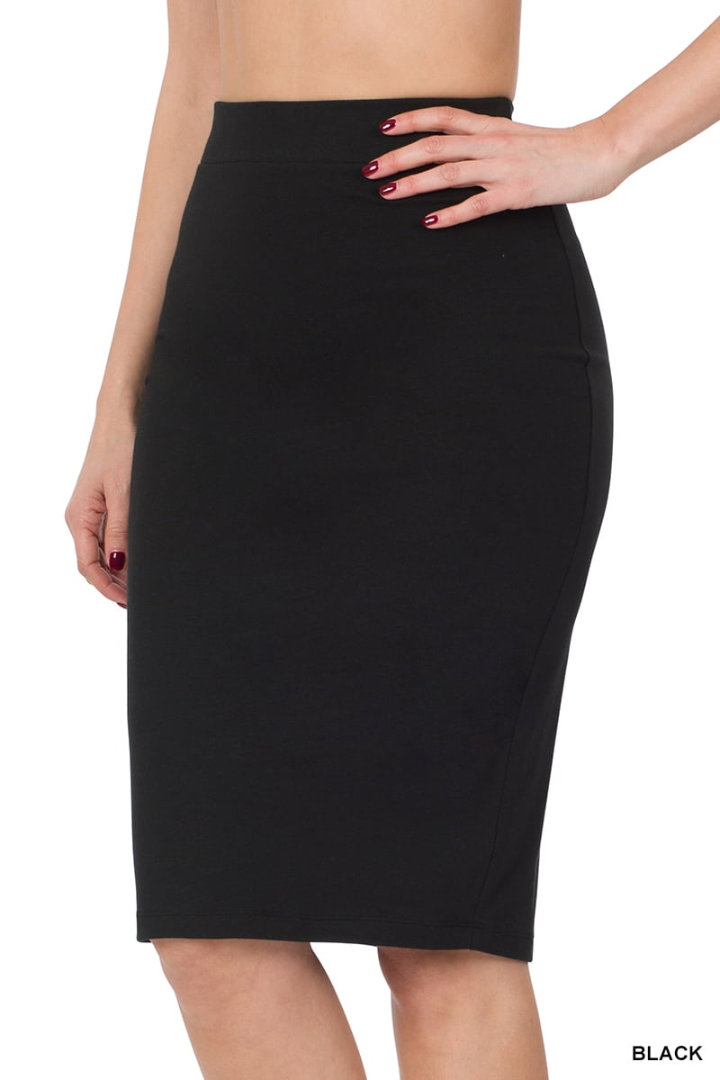 Zenana Women & Plus Premium Cotton Basic Bodycon Knee Length Midi Office Pencil  Skirt - Walmart.com