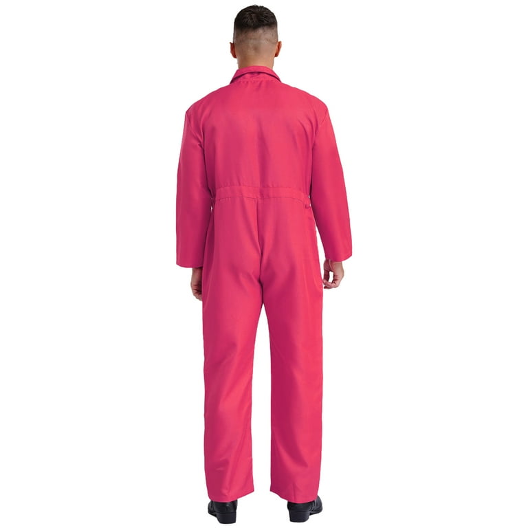 Haitryli Men s Work Coveralls Workwear Lightweight Long Sleeve Button up Loose Fit One Piece Jumpsuit Hot Pink S Walmart