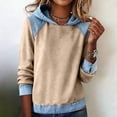 thumbnail image 2 of Yigetop Hoodie Sweatshirt for Women Women's Denim Patchwork Hoodies Sweatshirts Cute Long Sleeve Soft Casual Pullover Cute Shirts for Women Beige L, 2 of 4
