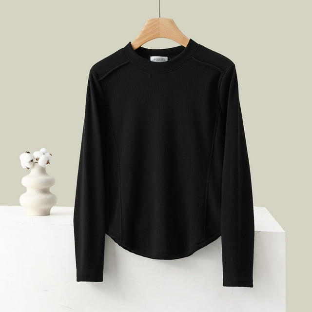 Timegard Hauts pour Femmes Automne sous-Vêtements Thermiques Ajustés Col Rond Couleur Unie Manches Longues Chemises Décontractées