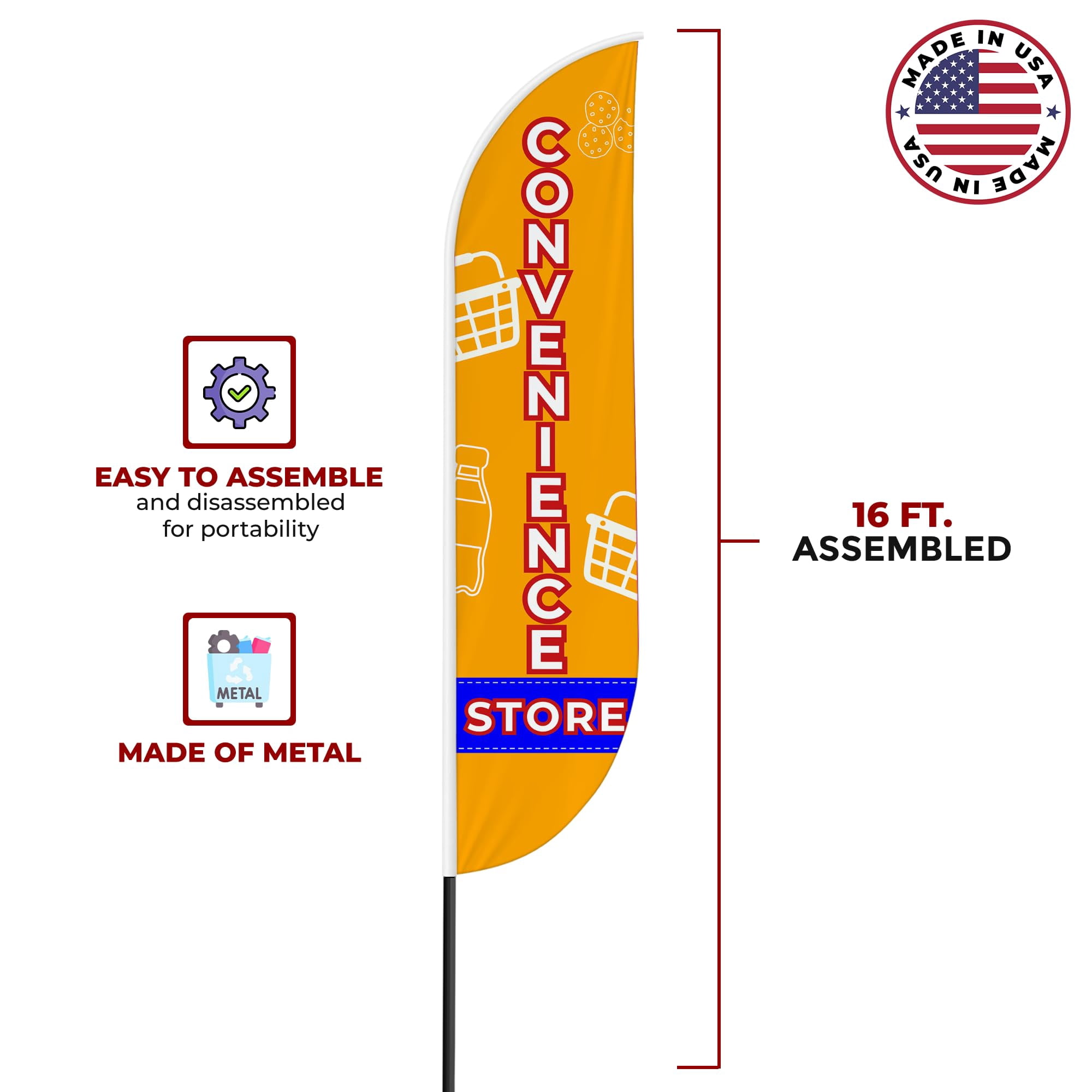Convenience Store Sign feather flag Outdoor by Mavis Printing | 11.5 FEET Long Polyester Outdoor Banner Flag Easy Hang | HD Print Swooper IFlag Only to Advertise Convenience Store Business IFlag Only