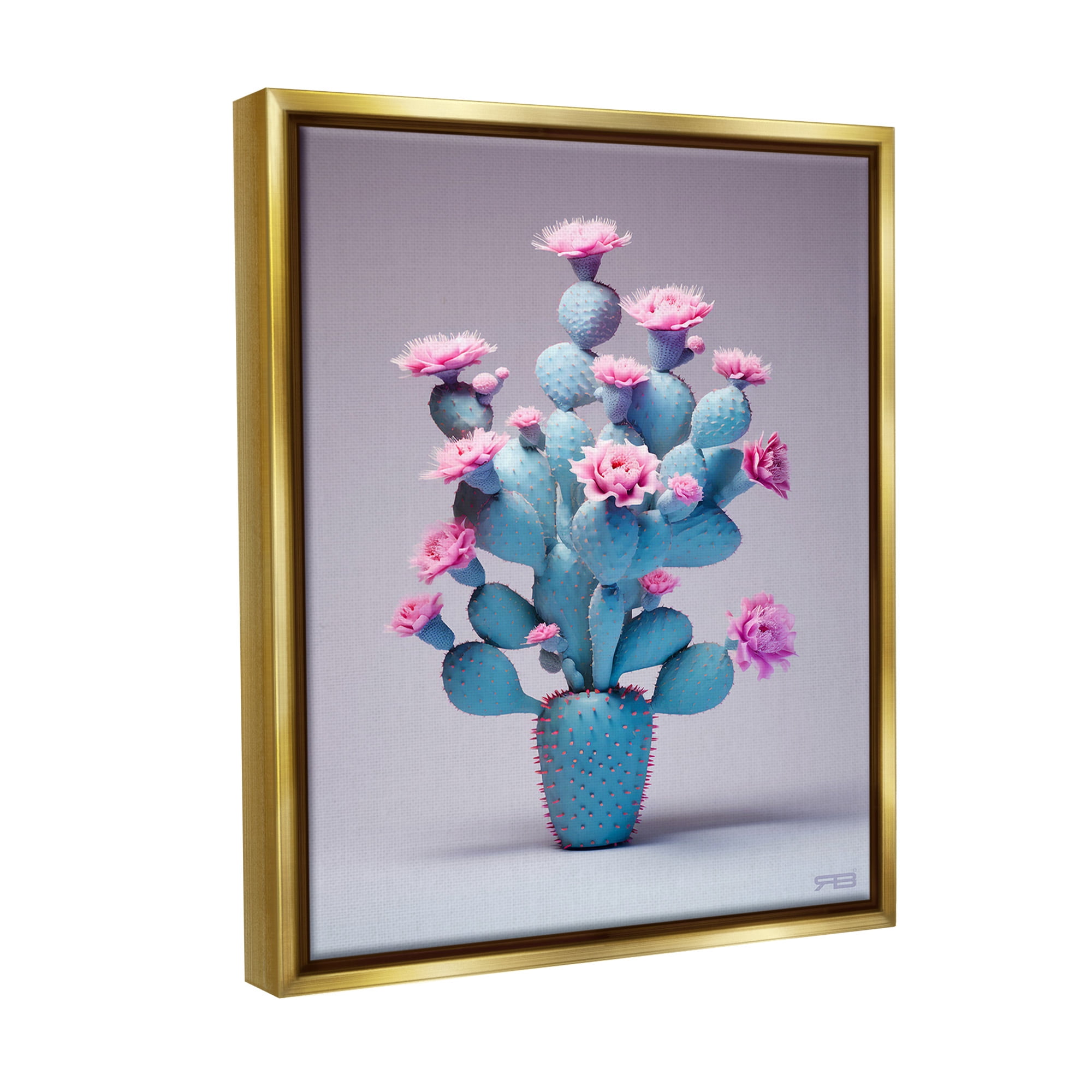 Stupell Industries Modern Cactus with Flowers Botanical & Floral Painting Gold Floater Framed Canvas Art Print Wall Art, 25 x 31