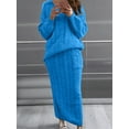 thumbnail image 4 of Women'S Winter Chunky Cable Knit Long Skirt 2 Piece Outfit Sweater Sets Elegant Blue XXL, 4 of 10