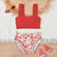 thumbnail image 4 of Fesfesfes Teen Girls Summer Swimsuits Casual Cute Floral Print Double Ruffle Swimwear Short Sleeve Beach Swimsuits Split Two-Piece Bikini Sets, 4 of 7