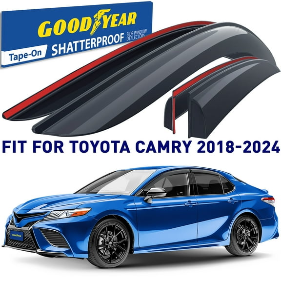 Goodyear Shatterproof Side Window Deflectors for Toyota Camry 2018-2024, Tape-on Rain Guards, Window Visors for Cars, Vent Deflector, Vent Visor, Car Accessories, 4 pcs - GY003125