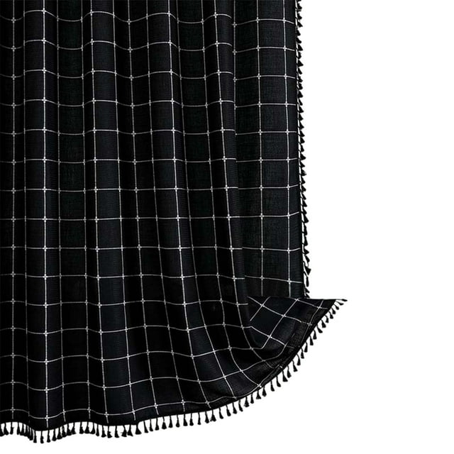 EGNMCR Décoration de Chambre, Rideau de Douche Bohème Style Ferme, Ensemble de Rideau de Douche en Lin Rustique à Rayures Robustes avec Pompon, Hydrofuge, Rideaux de Douche en Tissu Style Bohème Vintage Campagnard
