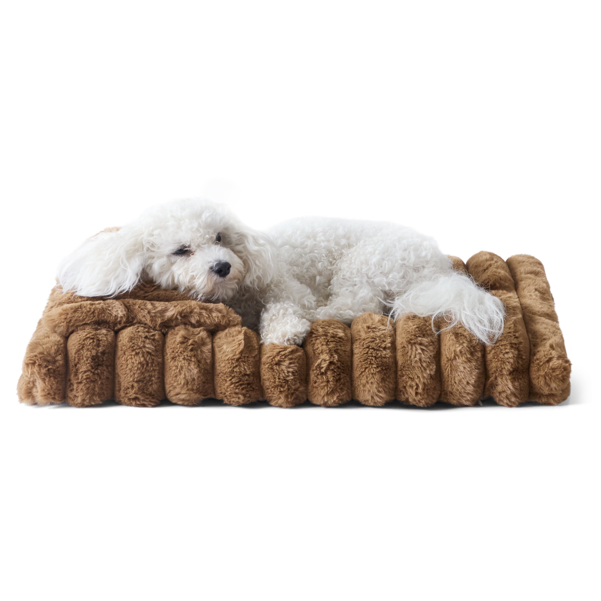 TOWN & COUNTRY LUXE CuddleTown Ribbed Bubble Stripe Pillow Crate Mat Pet Bed, Machine Washable Cover, Soft & Calming, Non-Slip Bottom, Brown, Extra Small 23"x17"x3"