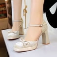 thumbnail image 2 of Women Square Toe High Heels 9CM Sexy Pumps Adjustable Buckle Strap Faux Suede Bow Fashion Dress Shoes Wedding Evening Party, 2 of 6