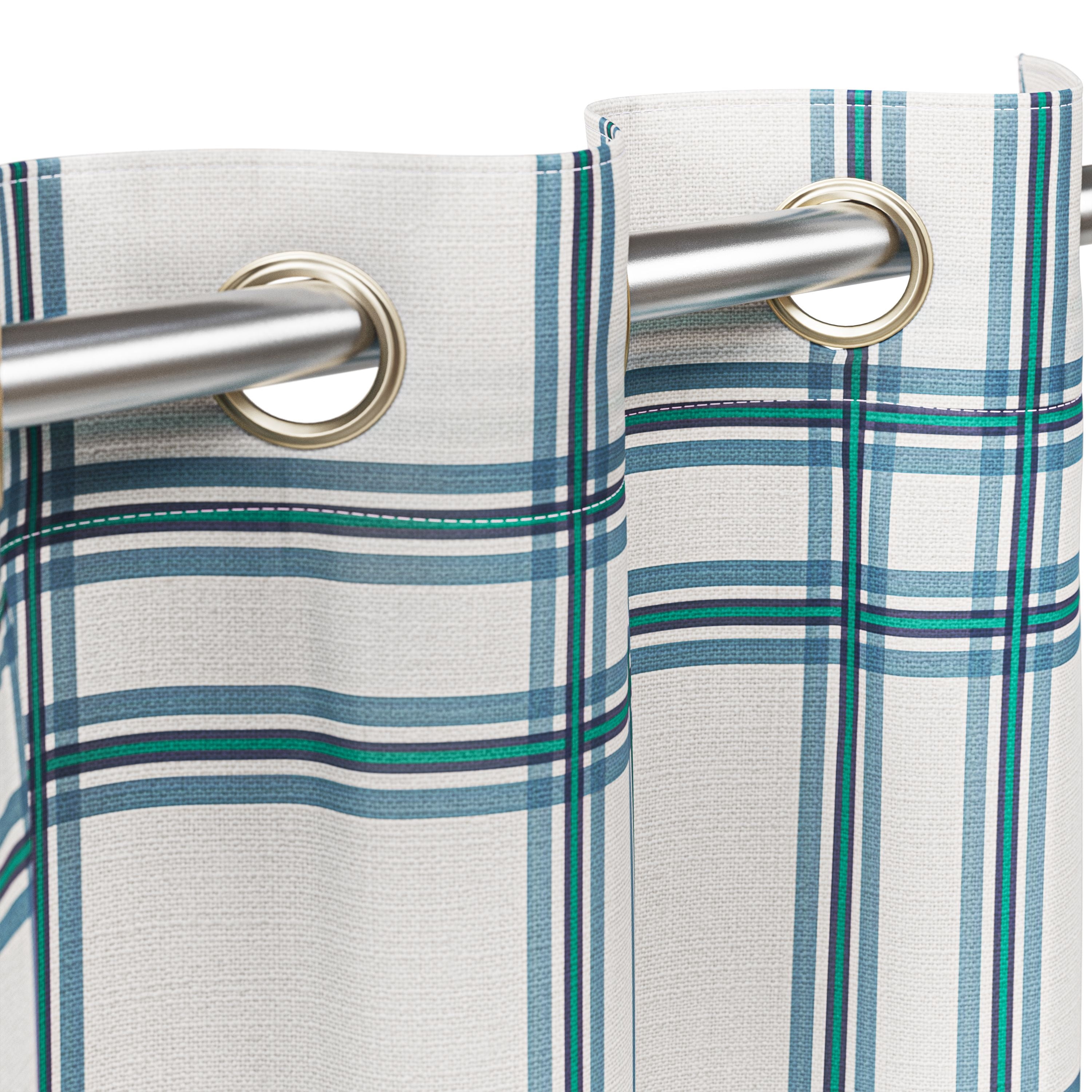 Mainstays Kids White and Blue Plaid Check Light Filtering Grommet Single Curtain Panel, 38" W x 95" L