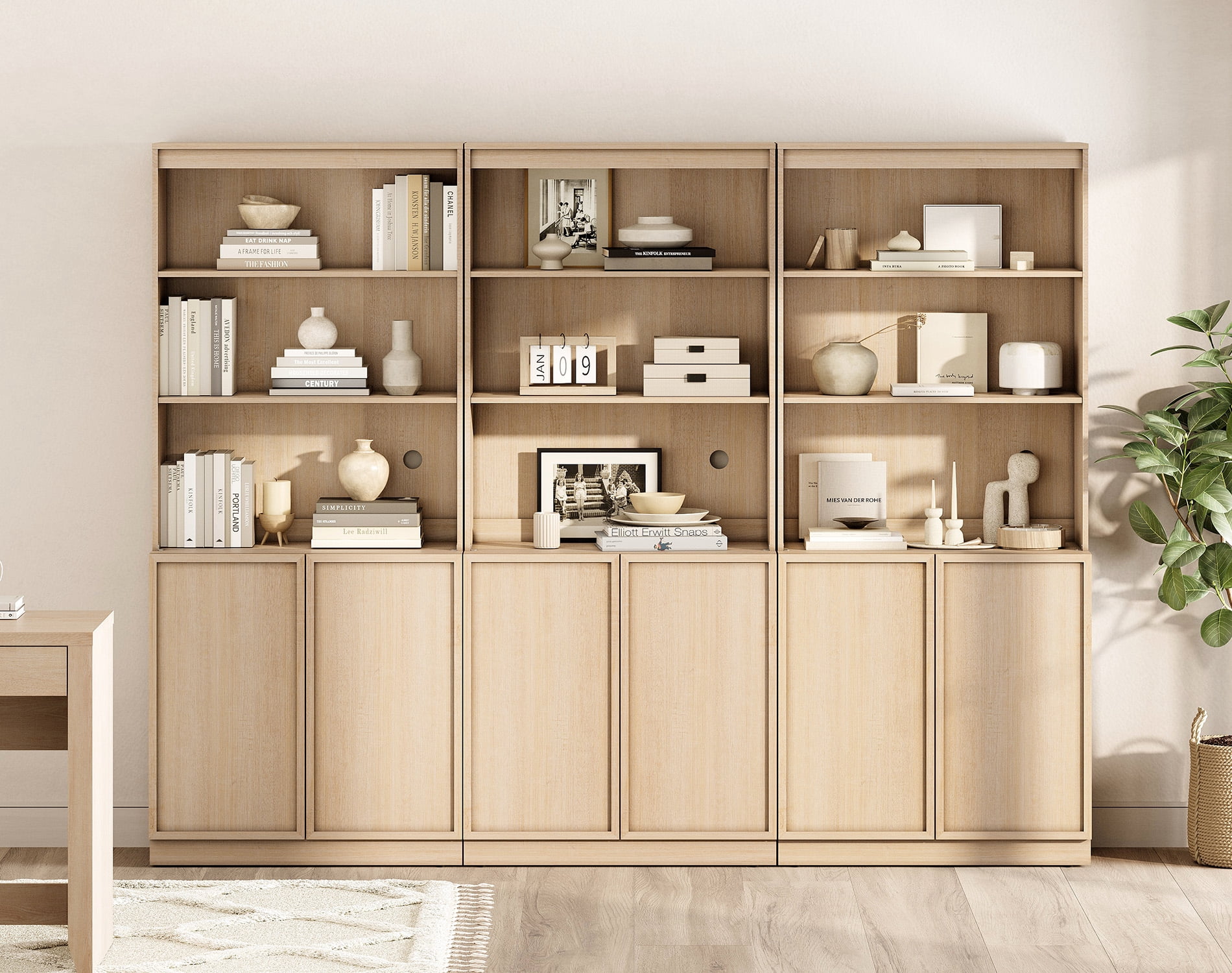 Modern 72" Tall Bookshelf with Storage Cabinet and Open Book Shelves, Wood Book shelf for Home Office, Living room,Beige