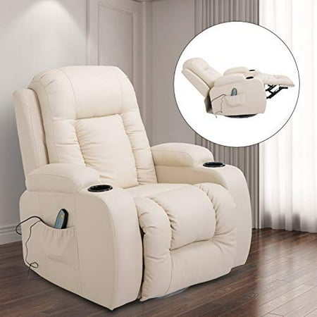 Homcom Luxury Heated Vibrating Recliner Chair Pu Leather Single Theater Reclining Sofa 360 Swivel With Massage Function Drink Holder And Remote For Living Room Cream White Canada Homcom Luxury Heated Vibrating Recliner, Homcom Luxury Reclining Leather Massage Chair