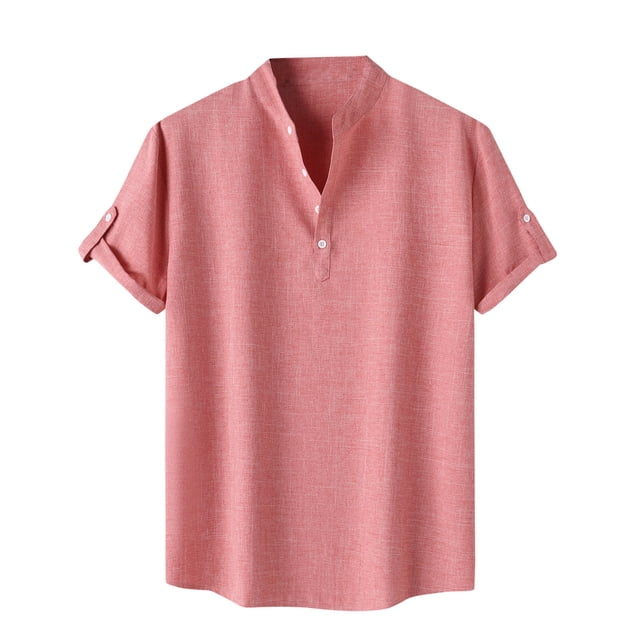 Shirts for men Casual Solid Stand Collar Short Sleeve Button Closure Shirt Hawaii Blouse