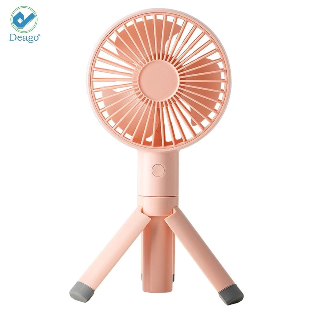 Deago Rechargeable USB Desk Cooling Fan Summer Mini Tripod Handheld Fan Foldable Bracket 3 Speeds Portable Fan for Outdoor Travel (Pink)